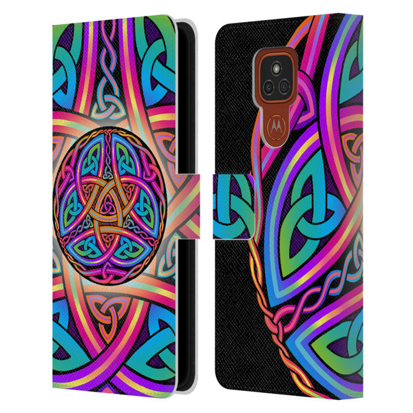 Beth Wilson Rainbow Celtic Knots Divine Leather Book Wallet Case Cover For Motorola Moto E7 Plus