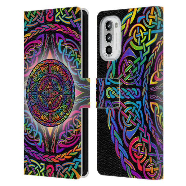 Beth Wilson Rainbow Celtic Knots Shield Leather Book Wallet Case Cover For Motorola Moto G52