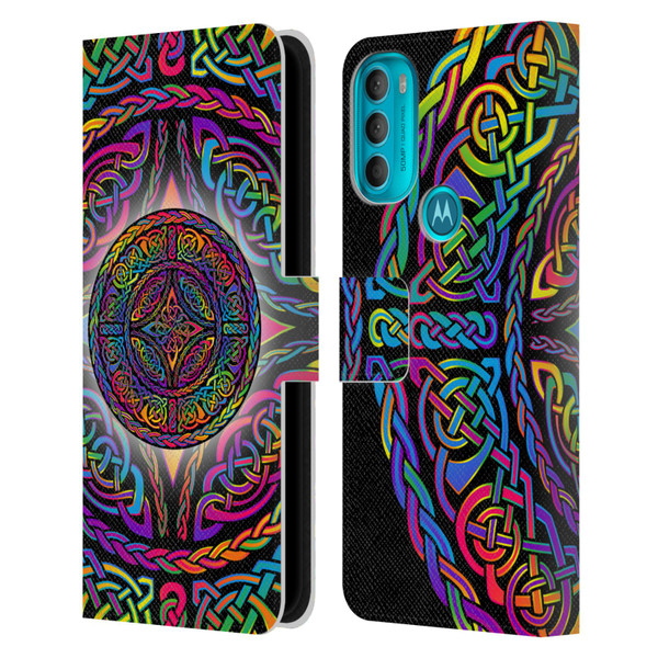 Beth Wilson Rainbow Celtic Knots Shield Leather Book Wallet Case Cover For Motorola Moto G71 5G