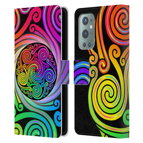 Beth Wilson Rainbow Celtic Knots Spirals Leather Book Wallet Case Cover For OnePlus 9