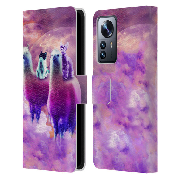 Random Galaxy Space Llama Kitty & Cat Leather Book Wallet Case Cover For Xiaomi 12 Pro