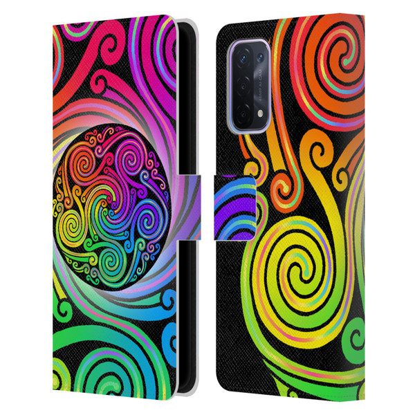 Beth Wilson Rainbow Celtic Knots Spirals Leather Book Wallet Case Cover For OPPO A54 5G