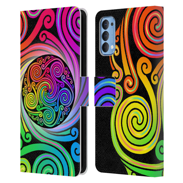 Beth Wilson Rainbow Celtic Knots Spirals Leather Book Wallet Case Cover For OPPO Reno 4 5G