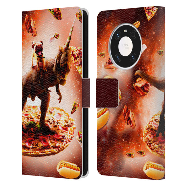 Random Galaxy Space Pizza Ride Pug & Dinosaur Unicorn Leather Book Wallet Case Cover For Huawei Mate 40 Pro 5G