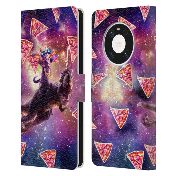 Random Galaxy Space Pizza Ride Thug Cat & Dinosaur Unicorn Leather Book Wallet Case Cover For Huawei Mate 40 Pro 5G