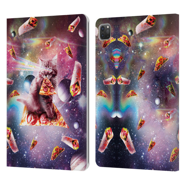 Random Galaxy Space Pizza Ride Outer Space Lazer Cat Leather Book Wallet Case Cover For Apple iPad Pro 11 2020 / 2021 / 2022