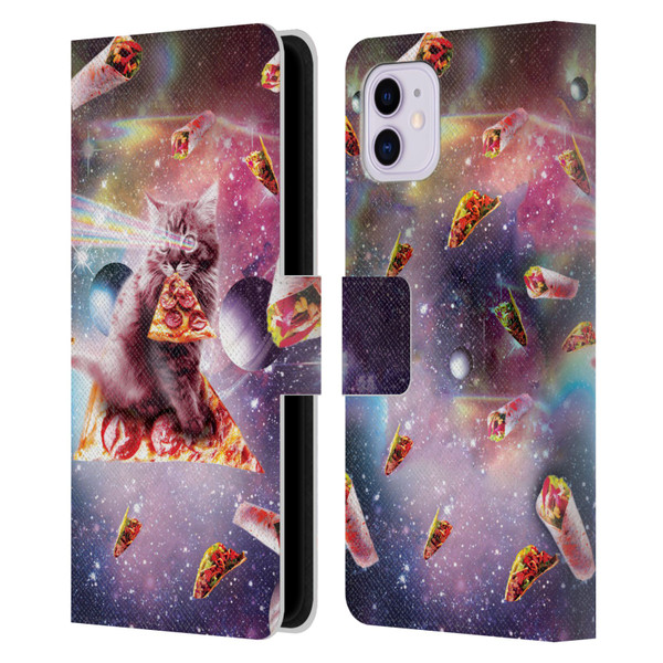 Random Galaxy Space Pizza Ride Outer Space Lazer Cat Leather Book Wallet Case Cover For Apple iPhone 11