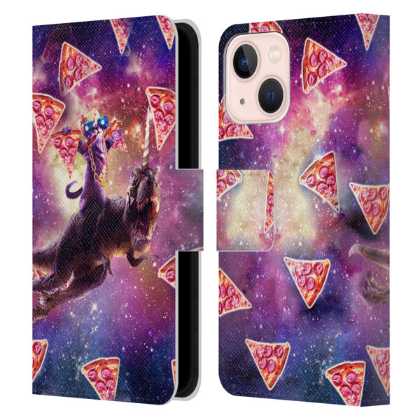 Random Galaxy Space Pizza Ride Thug Cat & Dinosaur Unicorn Leather Book Wallet Case Cover For Apple iPhone 13 Mini