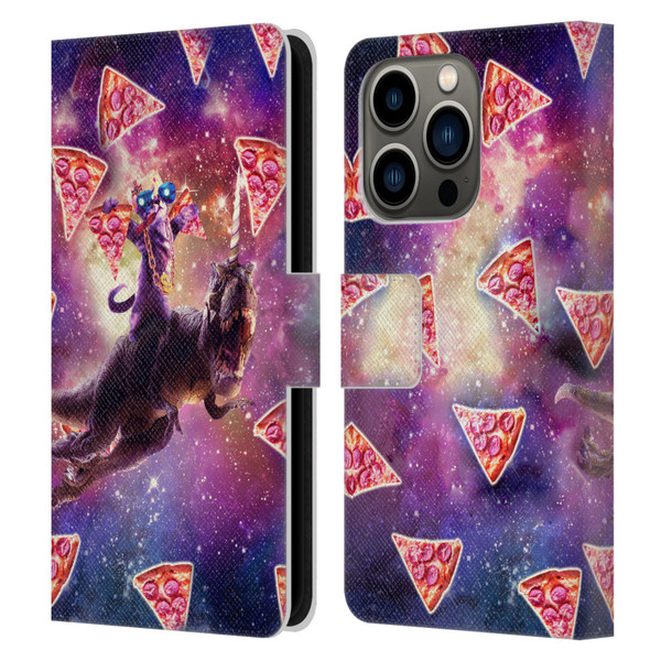 Random Galaxy Space Pizza Ride Thug Cat & Dinosaur Unicorn Leather Book Wallet Case Cover For Apple iPhone 14 Pro