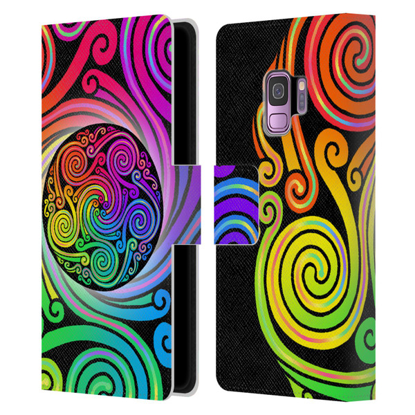 Beth Wilson Rainbow Celtic Knots Spirals Leather Book Wallet Case Cover For Samsung Galaxy S9