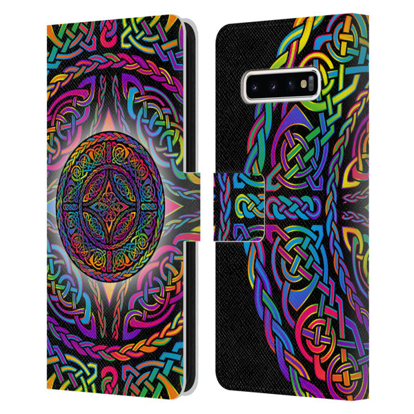 Beth Wilson Rainbow Celtic Knots Shield Leather Book Wallet Case Cover For Samsung Galaxy S10+ / S10 Plus