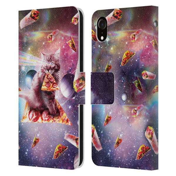 Random Galaxy Space Pizza Ride Outer Space Lazer Cat Leather Book Wallet Case Cover For Apple iPhone XR