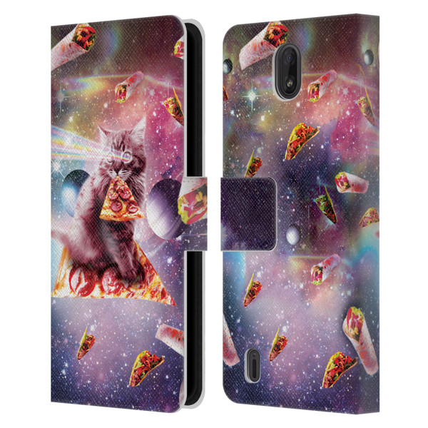 Random Galaxy Space Pizza Ride Outer Space Lazer Cat Leather Book Wallet Case Cover For Nokia C01 Plus/C1 2nd Edition