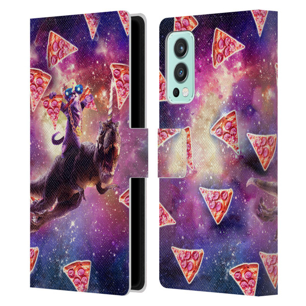 Random Galaxy Space Pizza Ride Thug Cat & Dinosaur Unicorn Leather Book Wallet Case Cover For OnePlus Nord 2 5G