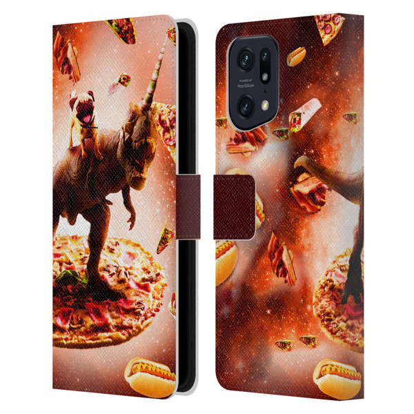 Random Galaxy Space Pizza Ride Pug & Dinosaur Unicorn Leather Book Wallet Case Cover For OPPO Find X5