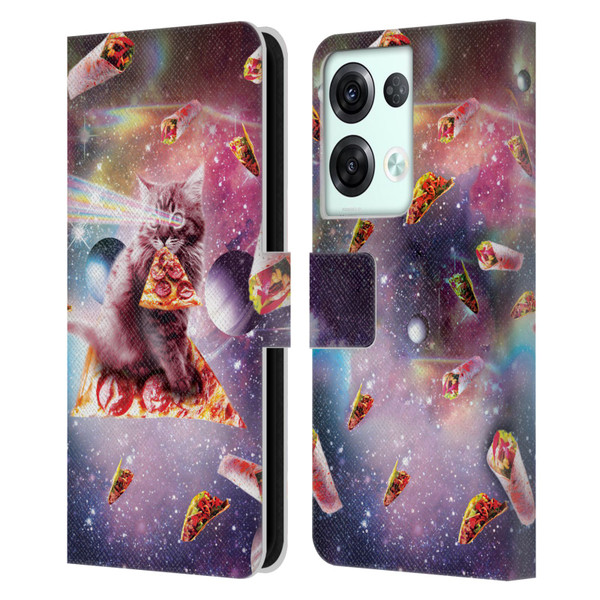 Random Galaxy Space Pizza Ride Outer Space Lazer Cat Leather Book Wallet Case Cover For OPPO Reno8 Pro