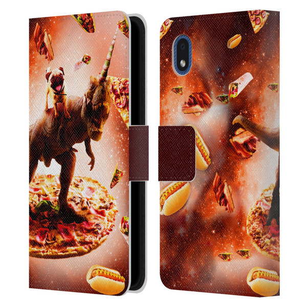 Random Galaxy Space Pizza Ride Pug & Dinosaur Unicorn Leather Book Wallet Case Cover For Samsung Galaxy A01 Core (2020)