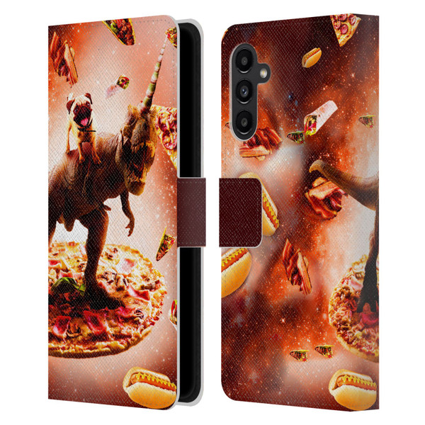 Random Galaxy Space Pizza Ride Pug & Dinosaur Unicorn Leather Book Wallet Case Cover For Samsung Galaxy A13 5G (2021)