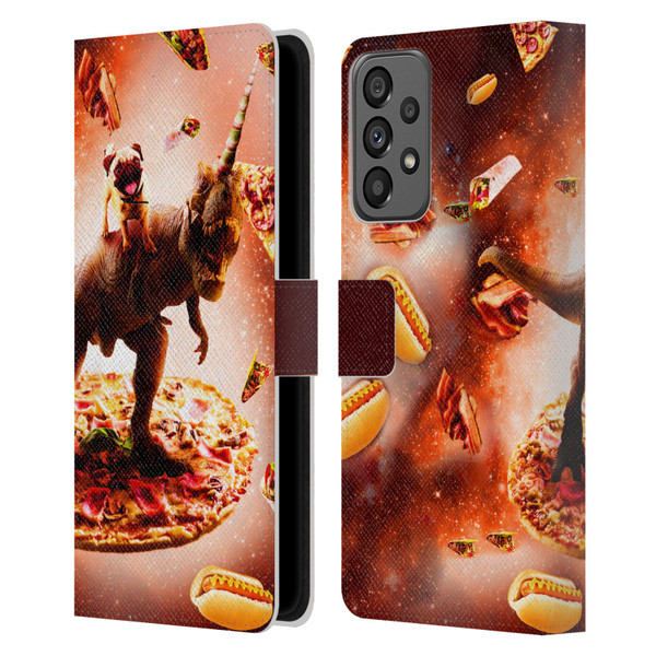 Random Galaxy Space Pizza Ride Pug & Dinosaur Unicorn Leather Book Wallet Case Cover For Samsung Galaxy A73 5G (2022)