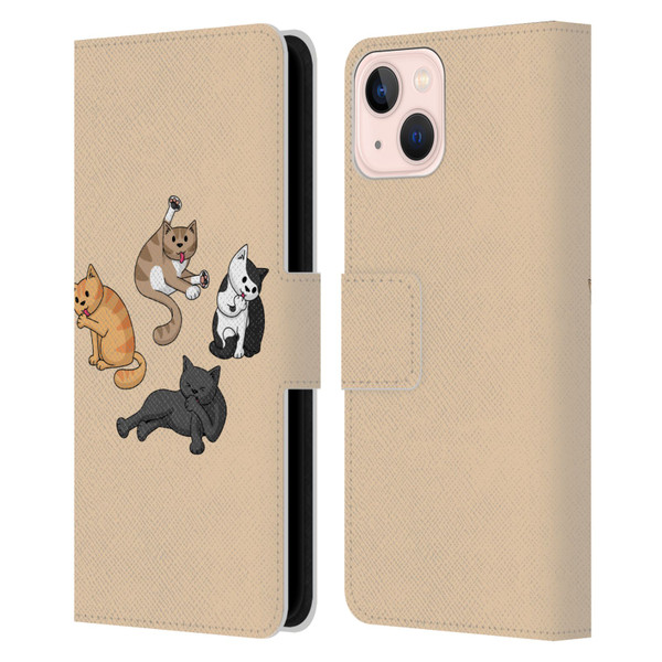 Beth Wilson Doodle Cats 2 Washing Time Leather Book Wallet Case Cover For Apple iPhone 13