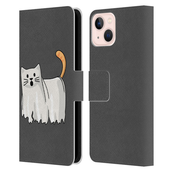 Beth Wilson Doodle Cats 2 Halloween Ghost Leather Book Wallet Case Cover For Apple iPhone 13