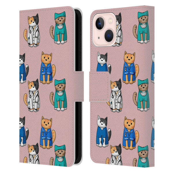 Beth Wilson Doodle Cats 2 Professionals Leather Book Wallet Case Cover For Apple iPhone 13