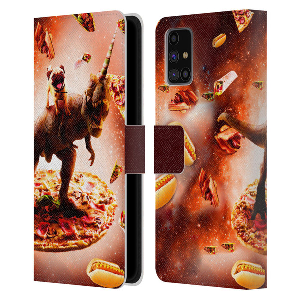 Random Galaxy Space Pizza Ride Pug & Dinosaur Unicorn Leather Book Wallet Case Cover For Samsung Galaxy M31s (2020)