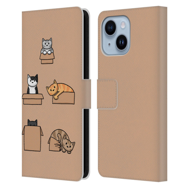 Beth Wilson Doodle Cats 2 Boxes Leather Book Wallet Case Cover For Apple iPhone 14 Plus
