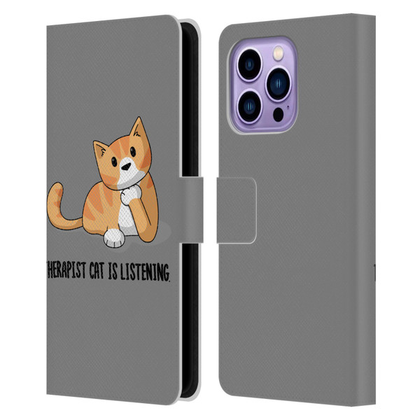 Beth Wilson Doodle Cats 2 Therapist Leather Book Wallet Case Cover For Apple iPhone 14 Pro Max