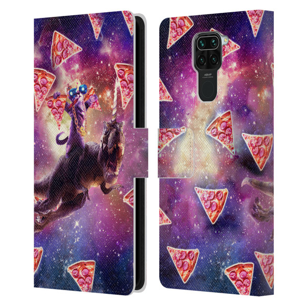 Random Galaxy Space Pizza Ride Thug Cat & Dinosaur Unicorn Leather Book Wallet Case Cover For Xiaomi Redmi Note 9 / Redmi 10X 4G