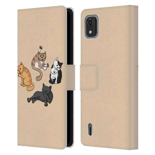 Beth Wilson Doodle Cats 2 Washing Time Leather Book Wallet Case Cover For Nokia C2 2nd Edition