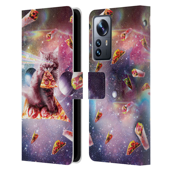 Random Galaxy Space Pizza Ride Outer Space Lazer Cat Leather Book Wallet Case Cover For Xiaomi 12 Pro