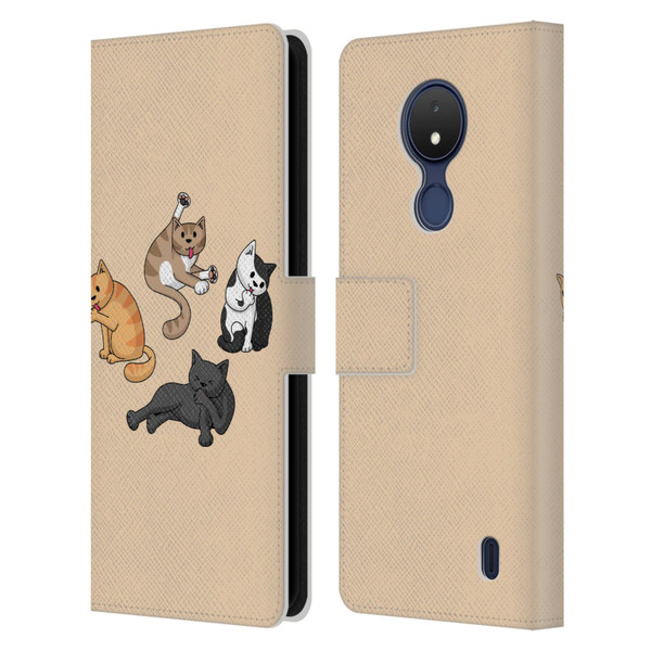 Beth Wilson Doodle Cats 2 Washing Time Leather Book Wallet Case Cover For Nokia C21