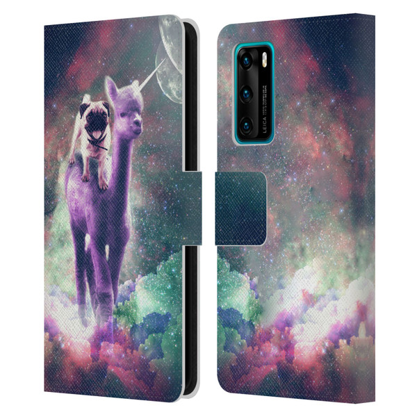 Random Galaxy Space Unicorn Ride Pug Riding Llama Leather Book Wallet Case Cover For Huawei P40 5G