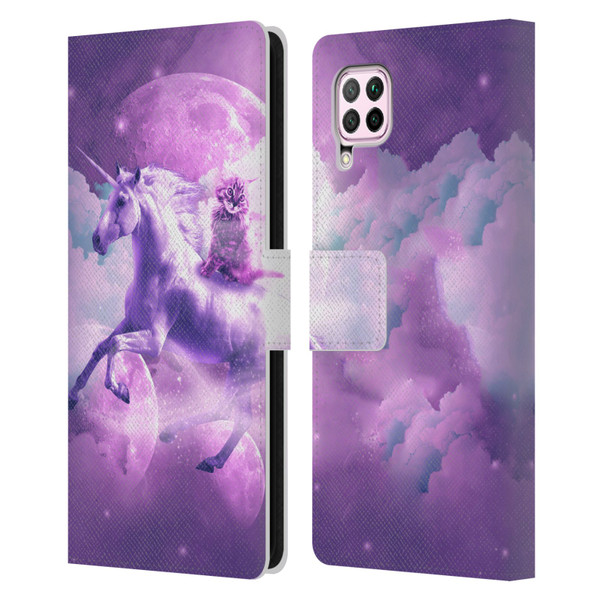 Random Galaxy Space Unicorn Ride Purple Galaxy Cat Leather Book Wallet Case Cover For Huawei Nova 6 SE / P40 Lite