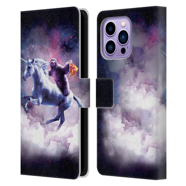 Random Galaxy Space Unicorn Ride Pizza Sloth Leather Book Wallet Case Cover For Apple iPhone 14 Pro Max