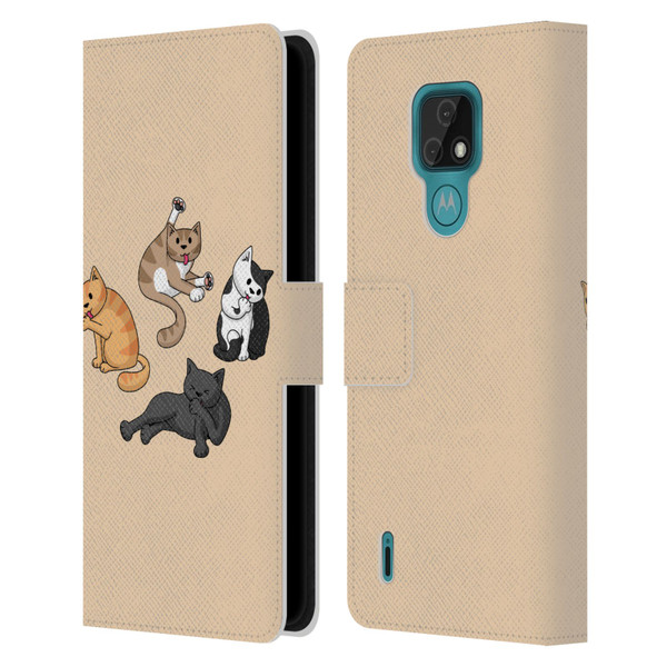 Beth Wilson Doodle Cats 2 Washing Time Leather Book Wallet Case Cover For Motorola Moto E7