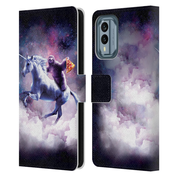 Random Galaxy Space Unicorn Ride Pizza Sloth Leather Book Wallet Case Cover For Nokia X30