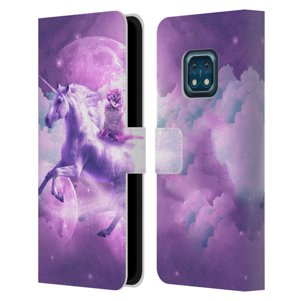 Random Galaxy Space Unicorn Ride Purple Galaxy Cat Leather Book Wallet Case Cover For Nokia XR20