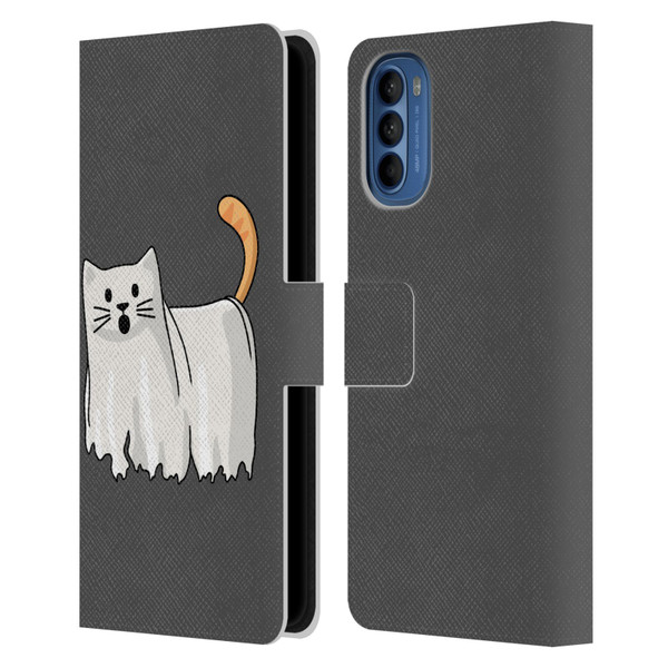 Beth Wilson Doodle Cats 2 Halloween Ghost Leather Book Wallet Case Cover For Motorola Moto G41