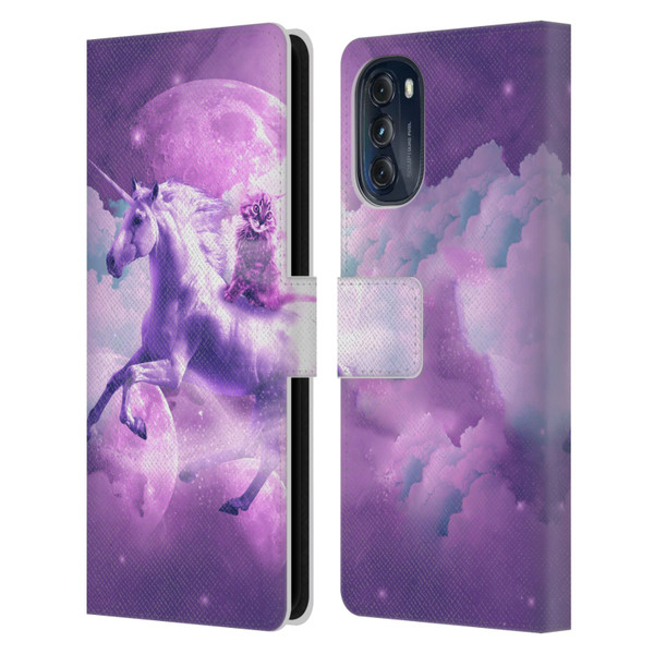 Random Galaxy Space Unicorn Ride Purple Galaxy Cat Leather Book Wallet Case Cover For Motorola Moto G (2022)