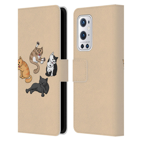 Beth Wilson Doodle Cats 2 Washing Time Leather Book Wallet Case Cover For OnePlus 9 Pro