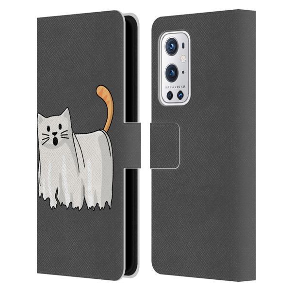 Beth Wilson Doodle Cats 2 Halloween Ghost Leather Book Wallet Case Cover For OnePlus 9 Pro