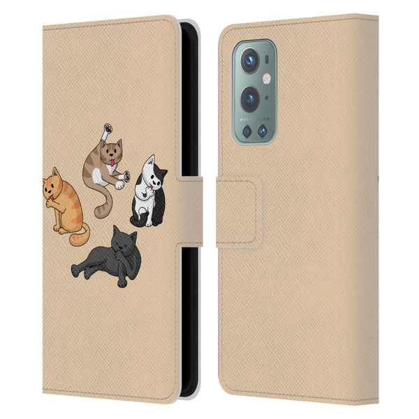Beth Wilson Doodle Cats 2 Washing Time Leather Book Wallet Case Cover For OnePlus 9
