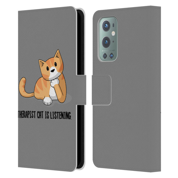 Beth Wilson Doodle Cats 2 Therapist Leather Book Wallet Case Cover For OnePlus 9