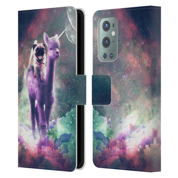 Random Galaxy Space Unicorn Ride Pug Riding Llama Leather Book Wallet Case Cover For OnePlus 9