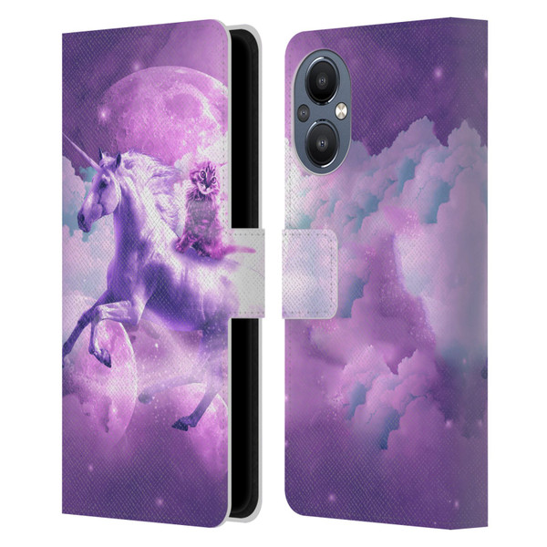 Random Galaxy Space Unicorn Ride Purple Galaxy Cat Leather Book Wallet Case Cover For OnePlus Nord N20 5G