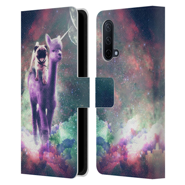 Random Galaxy Space Unicorn Ride Pug Riding Llama Leather Book Wallet Case Cover For OnePlus Nord CE 5G