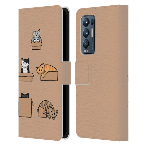 Beth Wilson Doodle Cats 2 Boxes Leather Book Wallet Case Cover For OPPO Find X3 Neo / Reno5 Pro+ 5G