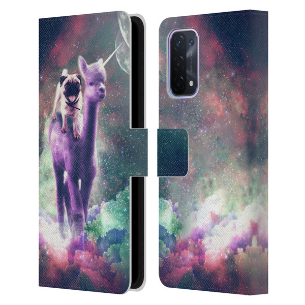 Random Galaxy Space Unicorn Ride Pug Riding Llama Leather Book Wallet Case Cover For OPPO A54 5G